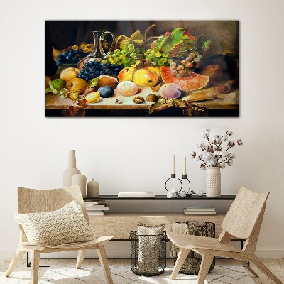 Schilderij op glas Stilleven met fruit en een vat