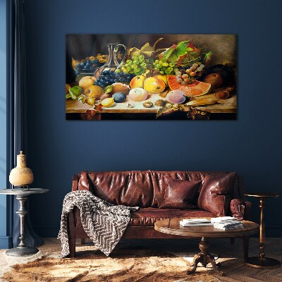 Schilderij op glas Stilleven met fruit en een vat