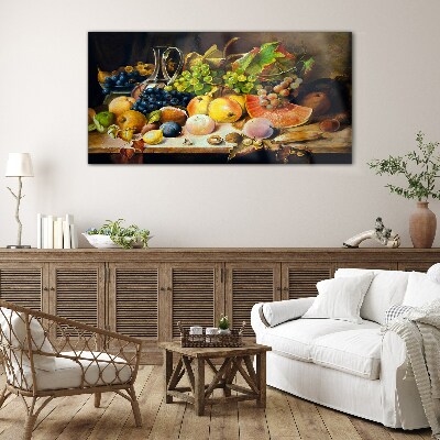 Schilderij op glas Stilleven met fruit en een vat