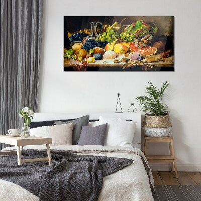 Schilderij op glas Stilleven met fruit en een vat