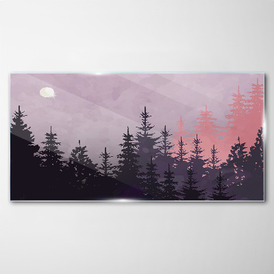 Foto op glas Zonsondergang in het bos