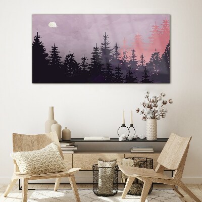 Foto op glas Zonsondergang in het bos