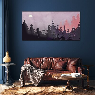 Foto op glas Zonsondergang in het bos