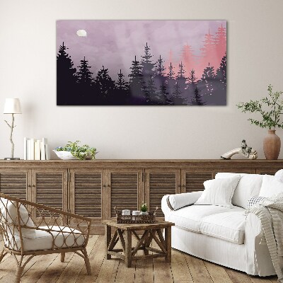 Foto op glas Zonsondergang in het bos