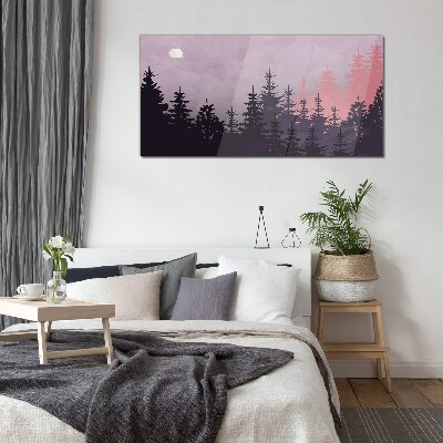 Foto op glas Zonsondergang in het bos