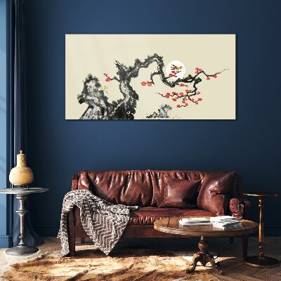 Schilderij op glas Bloemenscène met vogel