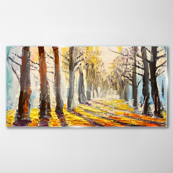 Schilderij op glas Herfstlaan met bomen
