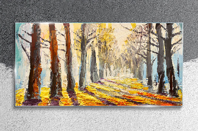 Schilderij op glas Herfstlaan met bomen