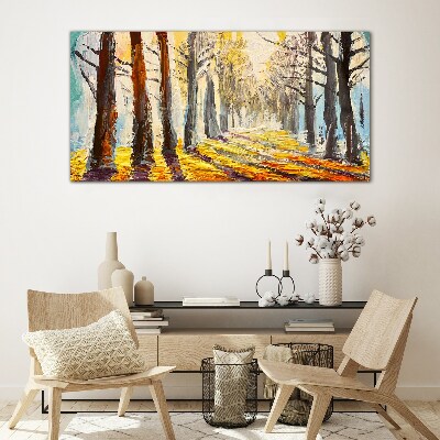 Schilderij op glas Herfstlaan met bomen