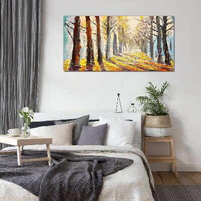 Schilderij op glas Herfstlaan met bomen