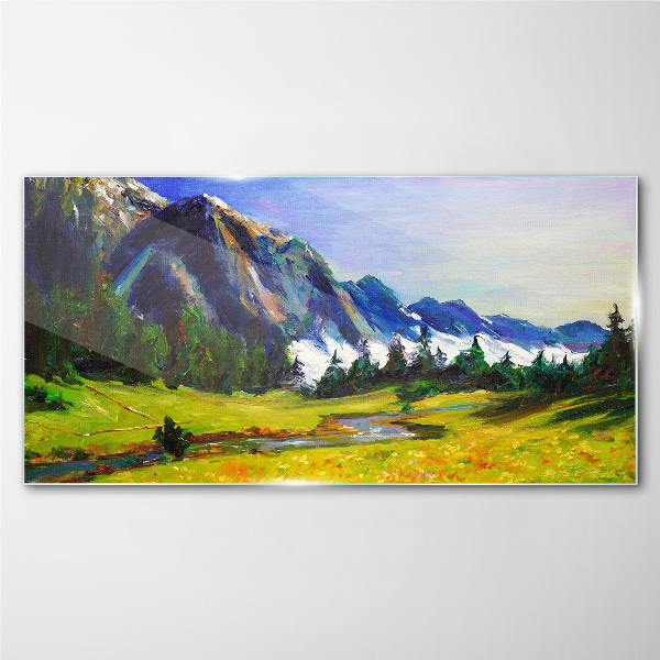 Glas foto Berglandschap in lentekleuren