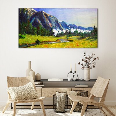 Glas foto Berglandschap in lentekleuren