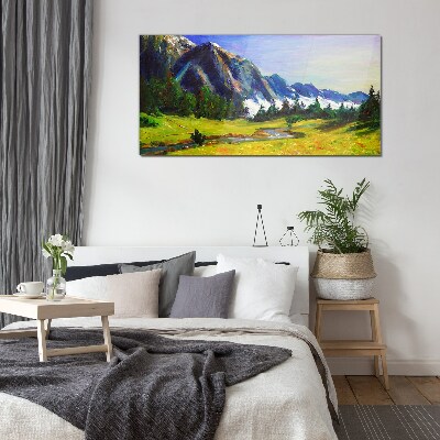 Glas foto Berglandschap in lentekleuren