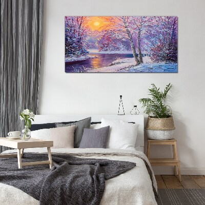 Schilderij op glas Winterlandschap in de ochtend