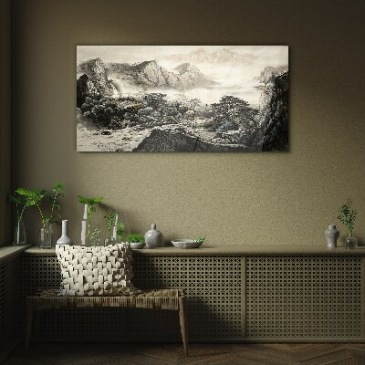 Glas foto Mistige bergvallei