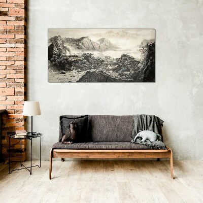 Glas foto Mistige bergvallei