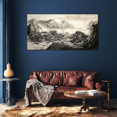 Glas foto Mistige bergvallei