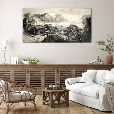 Glas foto Mistige bergvallei