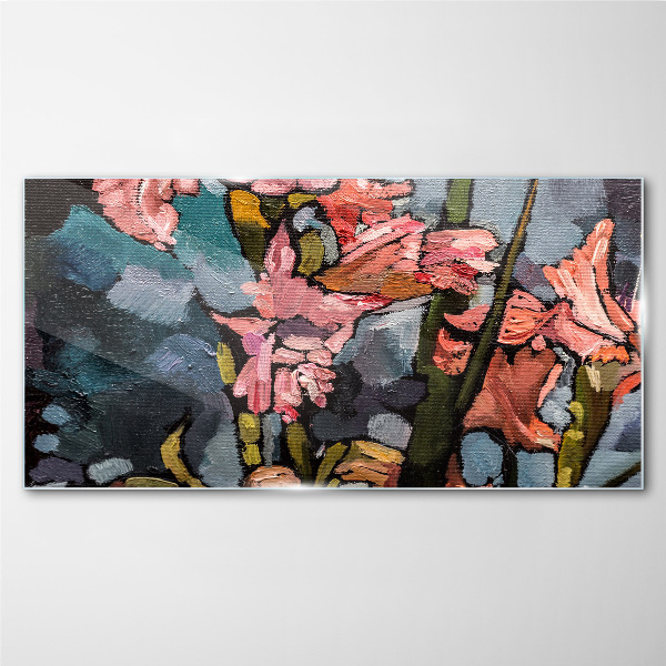 Glas foto Een bloemenlandschap in roze tinten