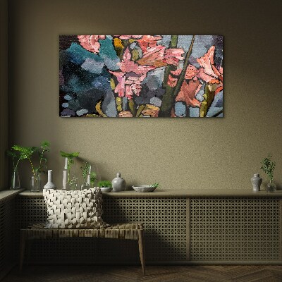 Glas foto Een bloemenlandschap in roze tinten