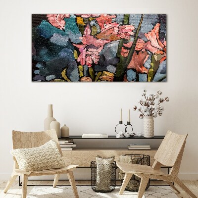 Glas foto Een bloemenlandschap in roze tinten