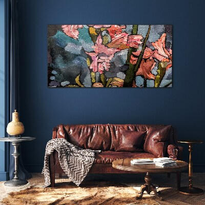 Glas foto Een bloemenlandschap in roze tinten