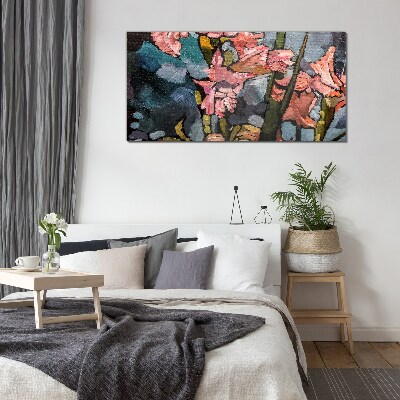 Glas foto Een bloemenlandschap in roze tinten