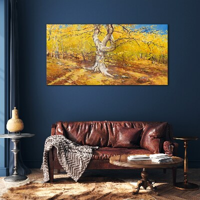 Foto op glas Gouden bos in herfstaura