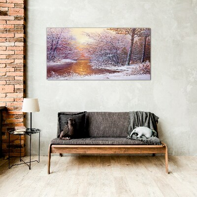 Glas foto Winterlandschap met een rivier