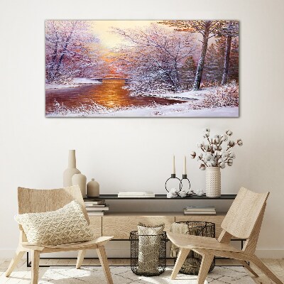 Glas foto Winterlandschap met een rivier