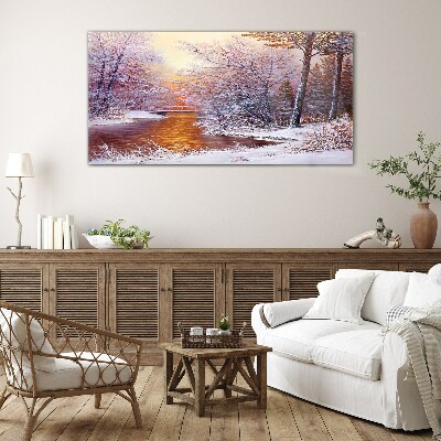 Glas foto Winterlandschap met een rivier