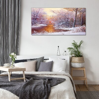 Glas foto Winterlandschap met een rivier