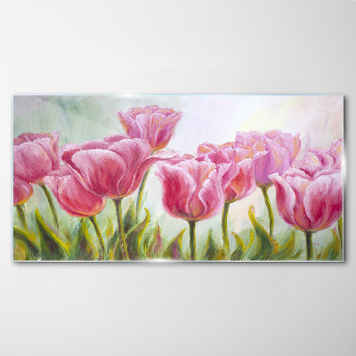 Foto op glas Roze tulpen in lentepracht