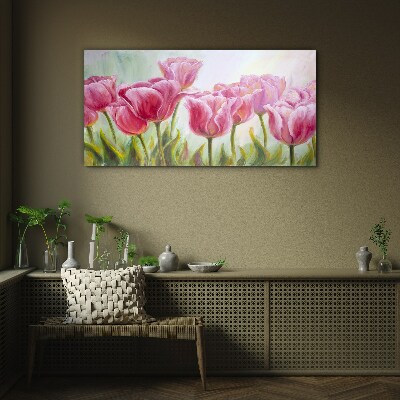 Foto op glas Roze tulpen in lentepracht