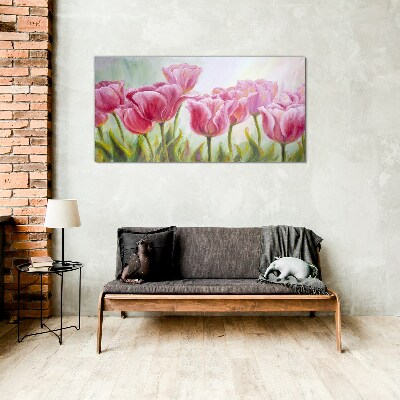 Foto op glas Roze tulpen in lentepracht