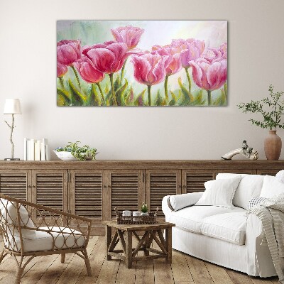 Foto op glas Roze tulpen in lentepracht