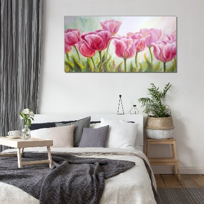 Foto op glas Roze tulpen in lentepracht