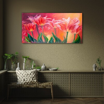 Glas foto Tulpen in tinten roze