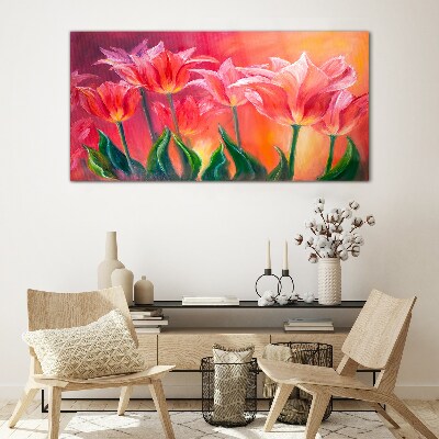 Glas foto Tulpen in tinten roze