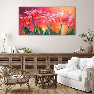 Glas foto Tulpen in tinten roze