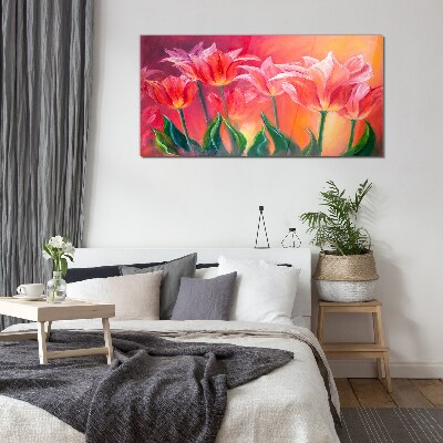 Glas foto Tulpen in tinten roze