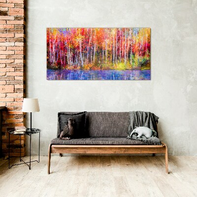 Foto op glas Herfstkleuren aan het meer