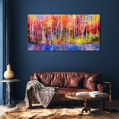 Foto op glas Herfstkleuren aan het meer