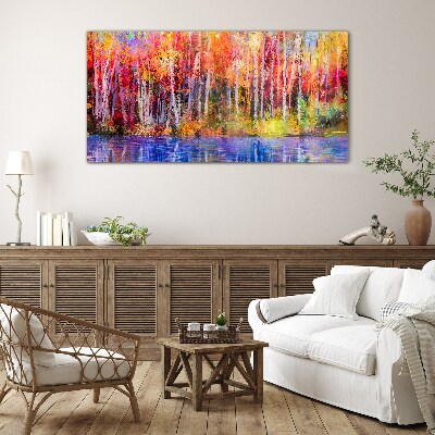 Foto op glas Herfstkleuren aan het meer