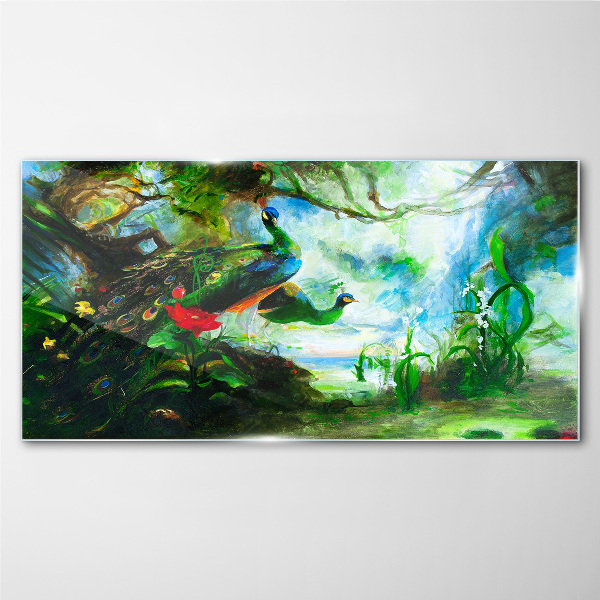 Schilderij op glas De mysterieuze wereld van pauwvogels