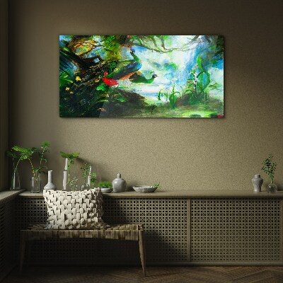 Schilderij op glas De mysterieuze wereld van pauwvogels