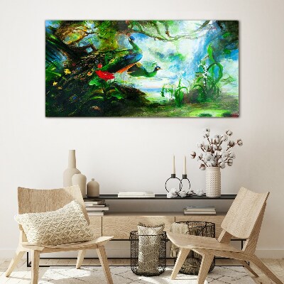 Schilderij op glas De mysterieuze wereld van pauwvogels