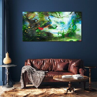 Schilderij op glas De mysterieuze wereld van pauwvogels