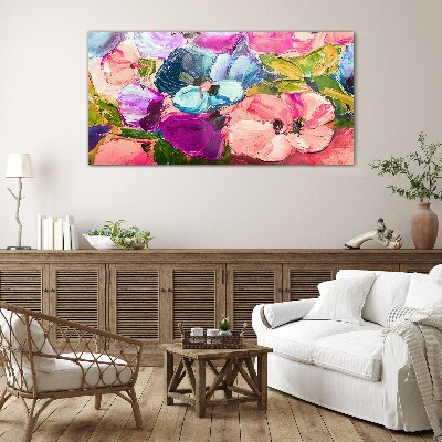 Glas foto Een bloemenexplosie van kleuren