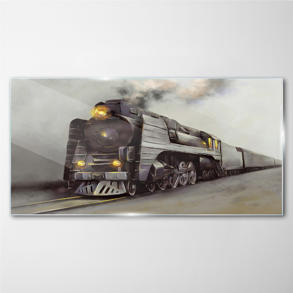 Glas foto Een stoomlocomotief op weg naar het verleden